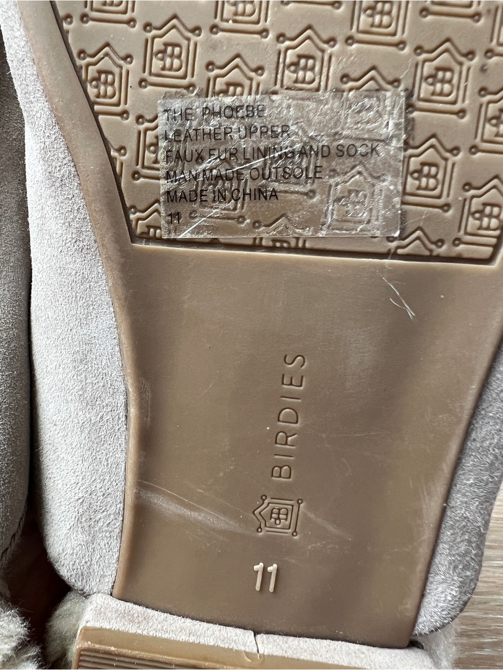 Birdies The Phoebe Shearling Lined Suede Mule Slippers Taupe Grey Size 11 women - Picture 6 of 6